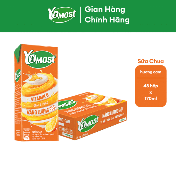 Thùng 48 Hộp Sữa Chua Lên Men Tự Nhiên Yomost Hương Cam 170ml (48x170ml)