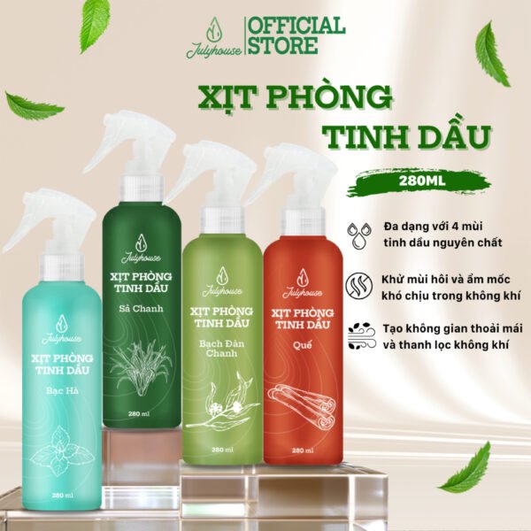 Bình Xịt Phòng Tinh Dầu Sả Chanh, Bạc Hà, Quế, Bạch Đàn Chanh 280ml Julyhouse Khử Mùi Hiệu quả