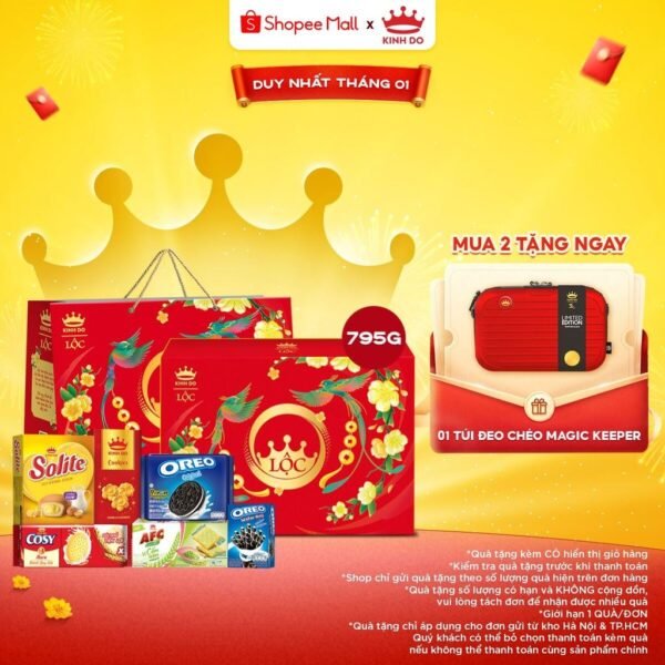 [CÓ TÚI GIẤY] Hộp Bánh Kinh Đô Tết 2026 Lộc Phú Quý Đỏ/Vàng 795g